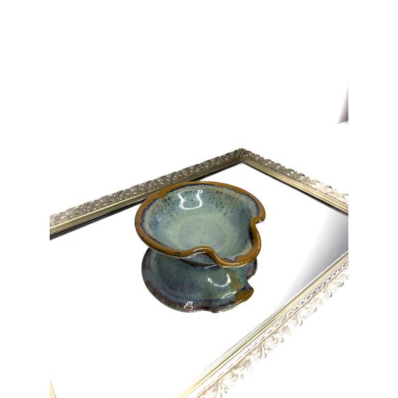 Vintage Studio Pottery Ceramic Blue Green and Brown Spoon Rest , Pottery Stoon - Picture 1 of 10